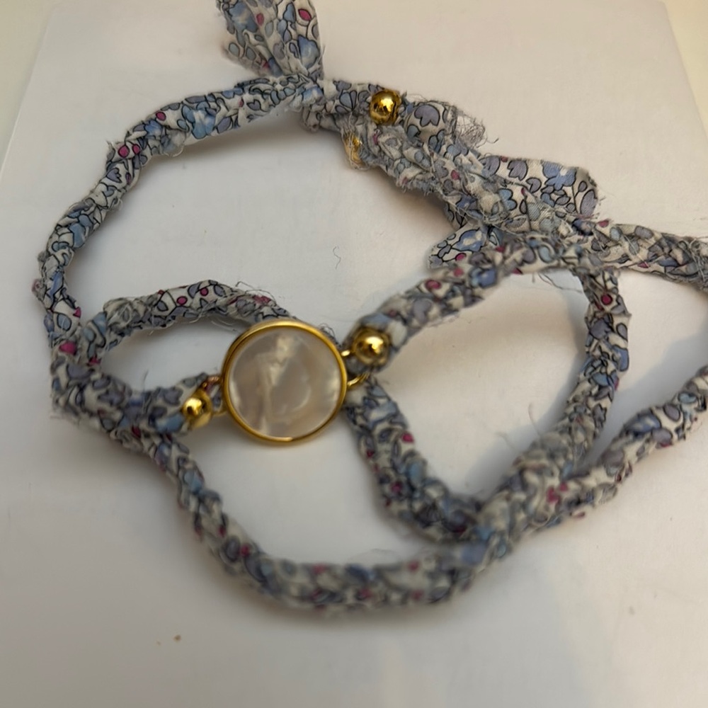 Gold and Blue Delicate Bracelet with Textured Cord